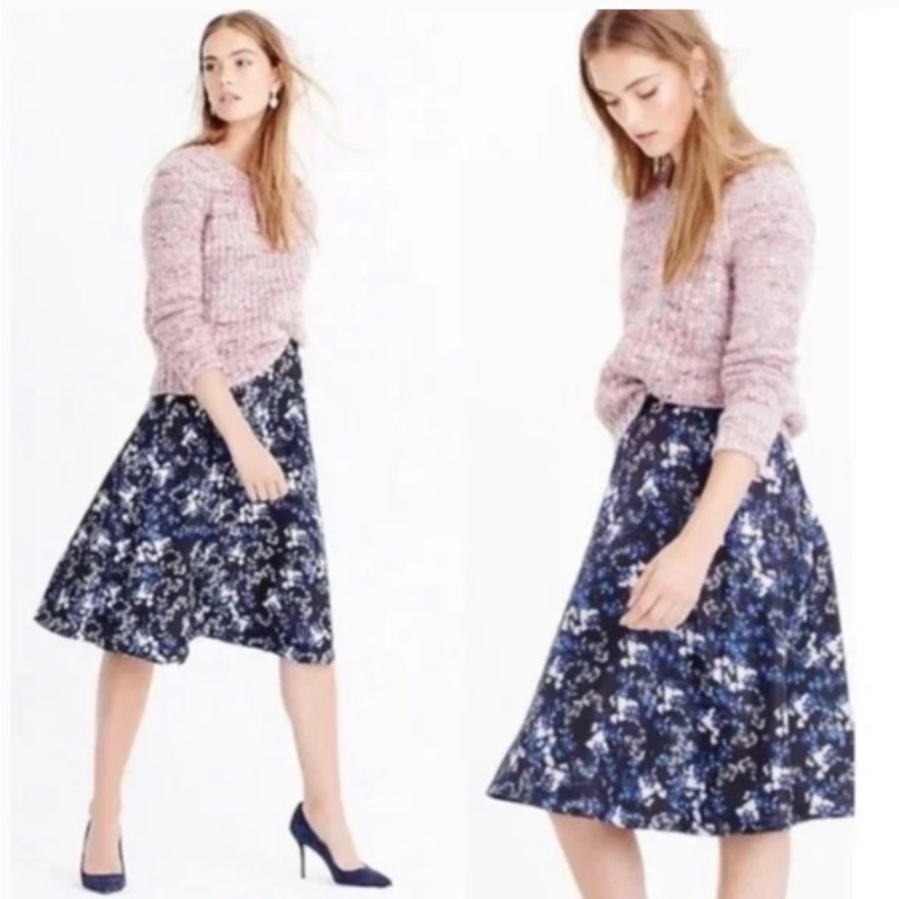 J Crew Black Floral Silk Skirt